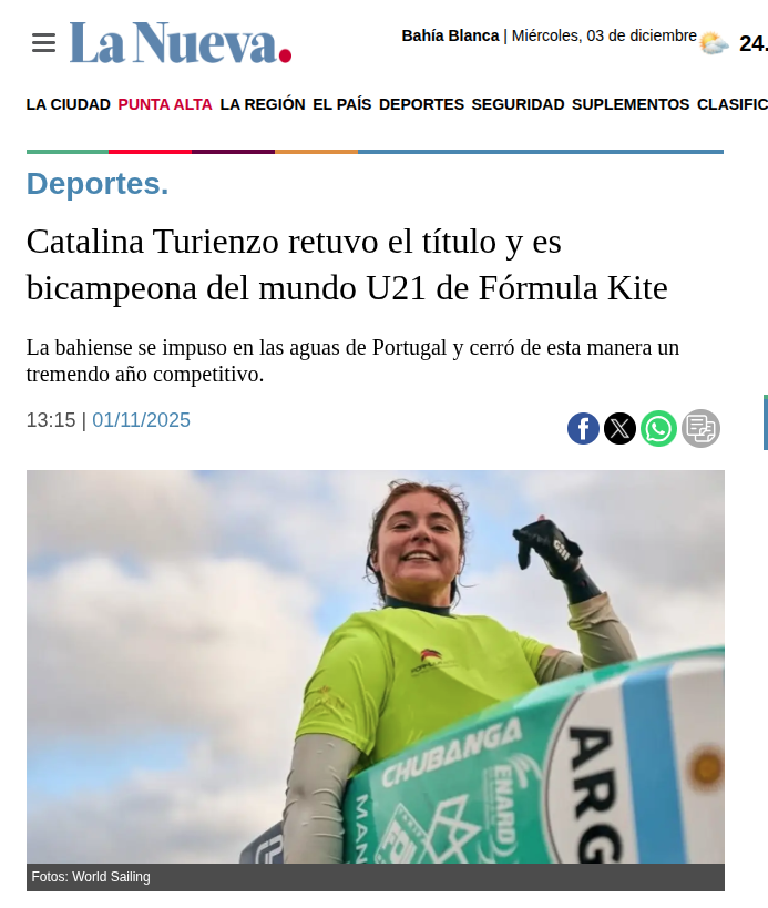 Bicampeona del mundo U21 de Formula Kite